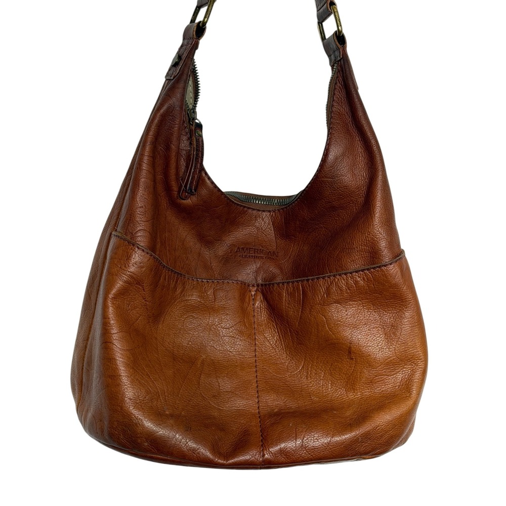 American Leather Co Brown Slouchy Hobo Bag Boho Chic Neutral Earthcore Vintage - Picture 7 of 16